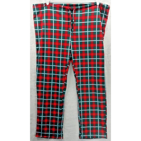 Women's XL Pajama Lounge Set 2 Pieces Christmas Green Red Plaid New - Picture 4 of 6